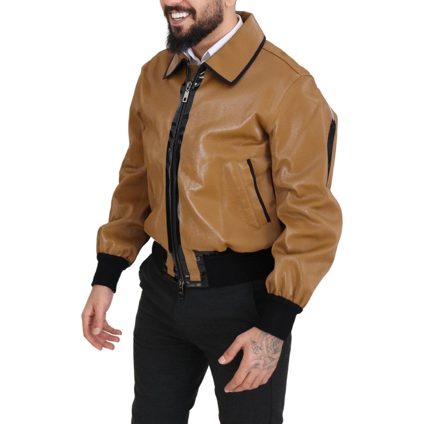 Dolce & Gabbana Elegant Dark Camel Zip Blouson Jacket Dolce & Gabbana