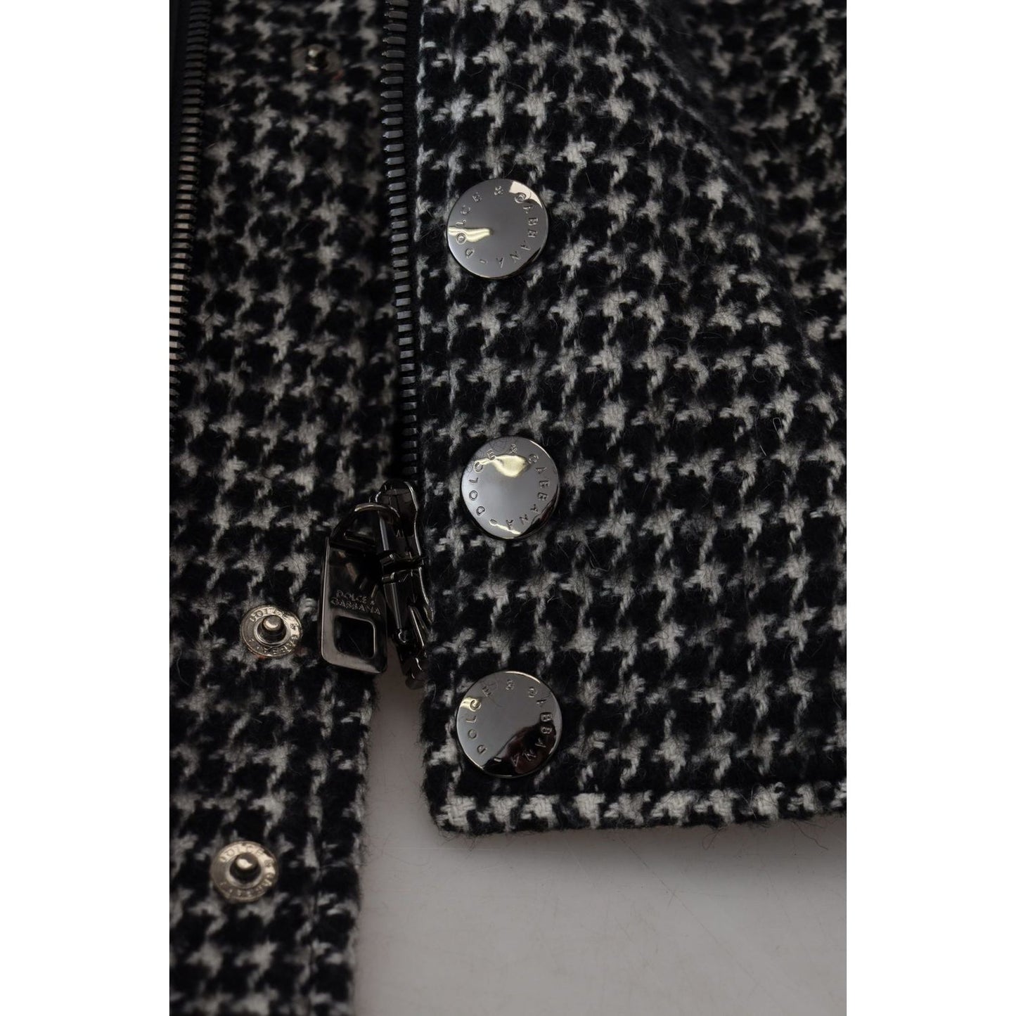 Dolce & Gabbana Multicolor Houndstooth Leather Bomber Jacket Dolce & Gabbana