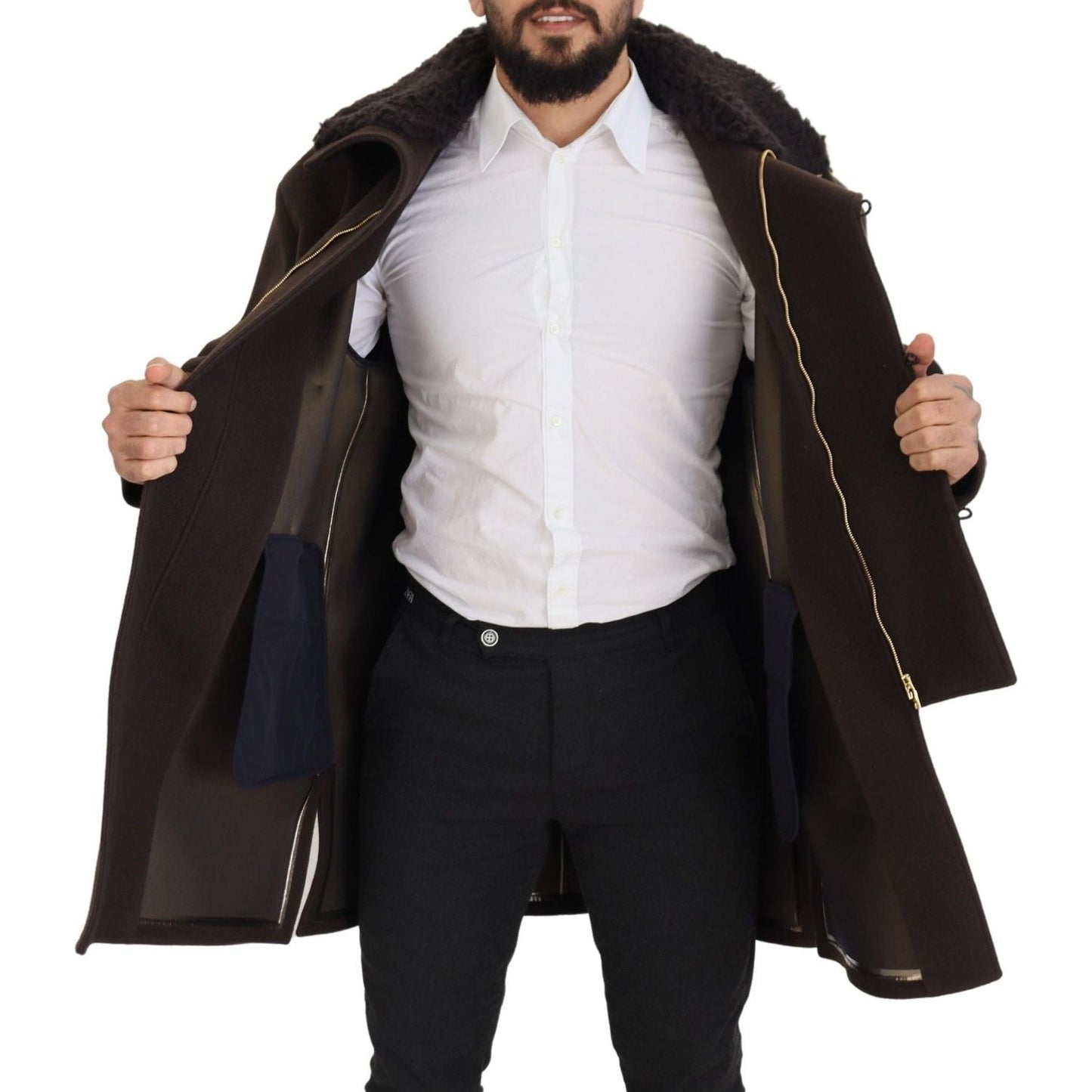 Dolce & Gabbana Elegant Dark Brown Shearling Coat Jacket Dolce & Gabbana