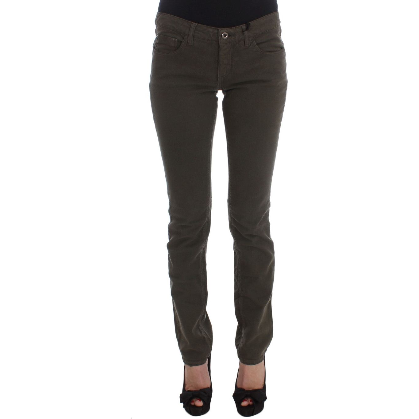 Costume National Chic Slim Fit Green Cotton Jeans Costume National