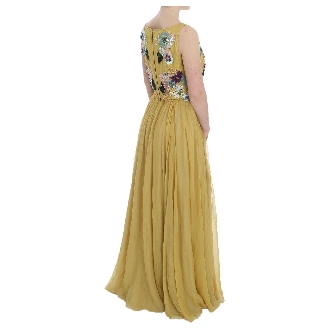 Dolce & Gabbana Enchanting Yellow Silk Floral Appliqué Gown Dolce & Gabbana