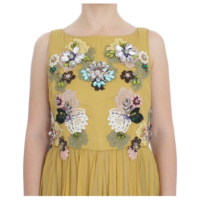 Dolce & Gabbana Enchanting Yellow Silk Floral Appliqué Gown Dolce & Gabbana