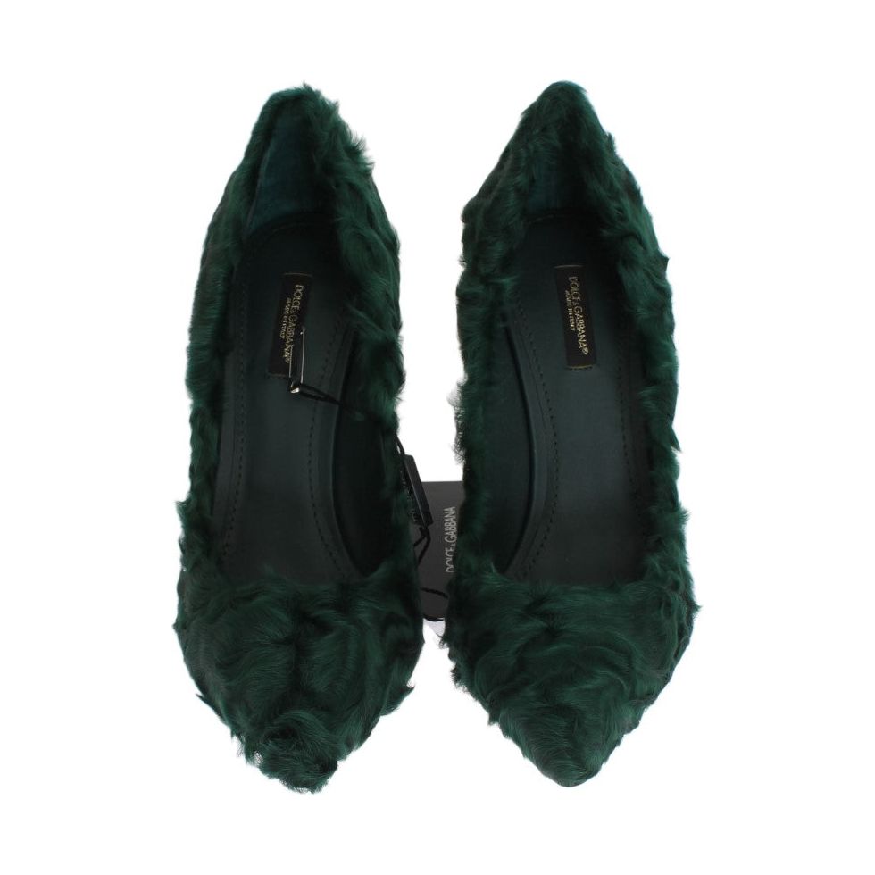 Dolce & Gabbana Elegant Green Xiangao Fur Leather Pumps Dolce & Gabbana