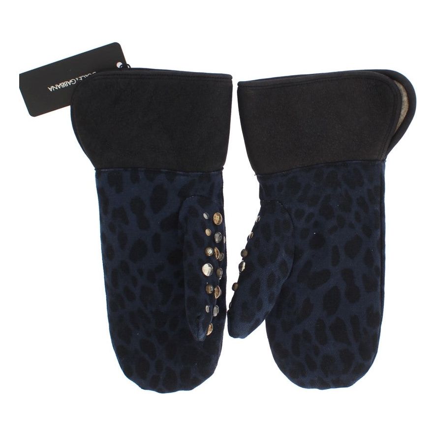 Dolce & Gabbana Chic Gray Wool & Shearling Gloves with Studded Details Dolce & Gabbana