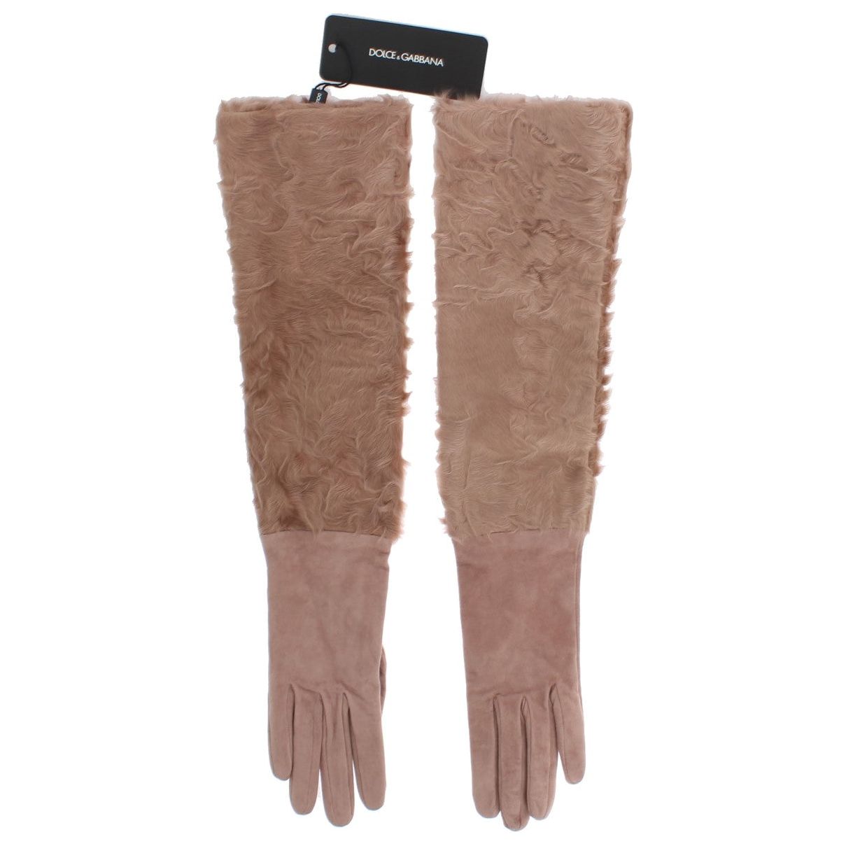 Dolce & Gabbana Elegant Beige Suede Elbow-Length Gloves Dolce & Gabbana