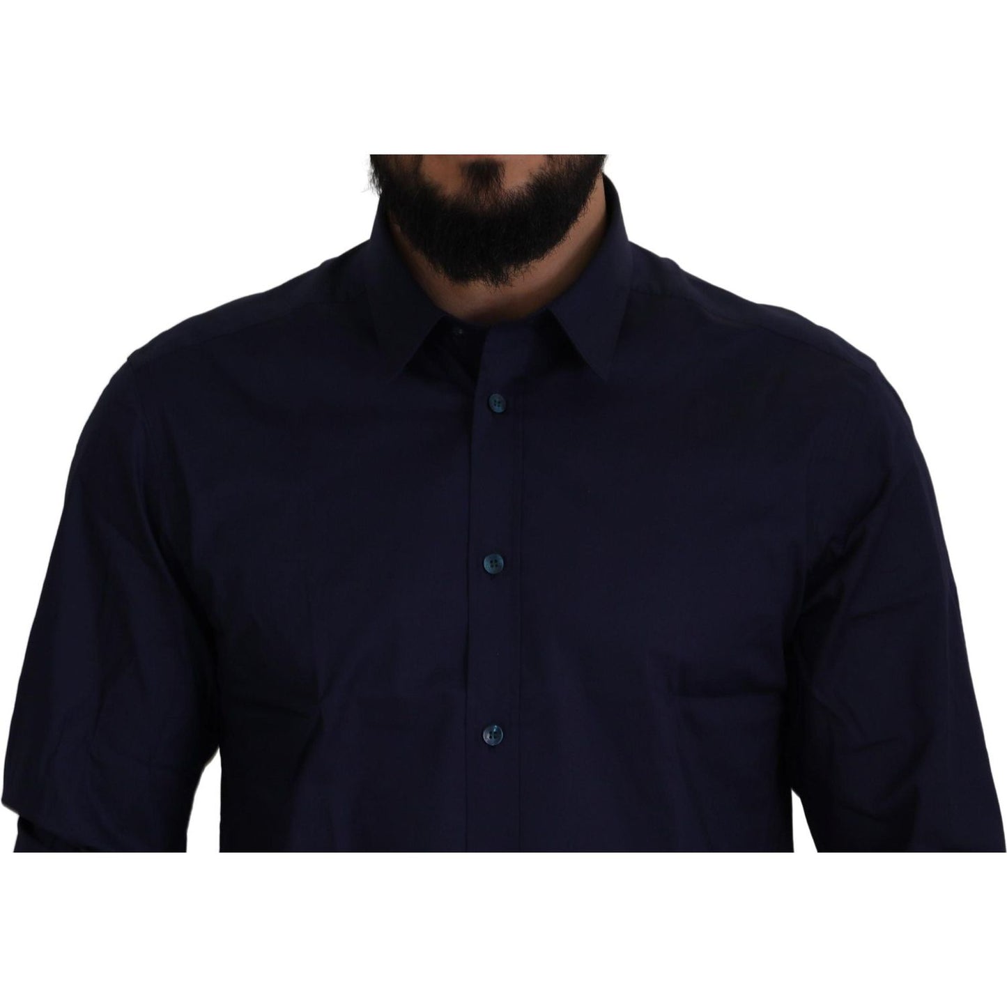 Versace Collection Elegant Dark Blue Cotton Blend Dress Shirt Versace Collection