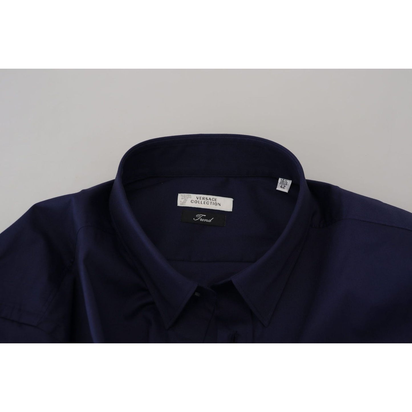 Versace Collection Elegant Dark Blue Cotton Blend Dress Shirt Versace Collection