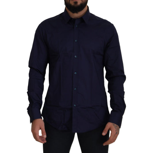 Versace Collection Elegant Dark Blue Cotton Blend Dress Shirt Versace Collection