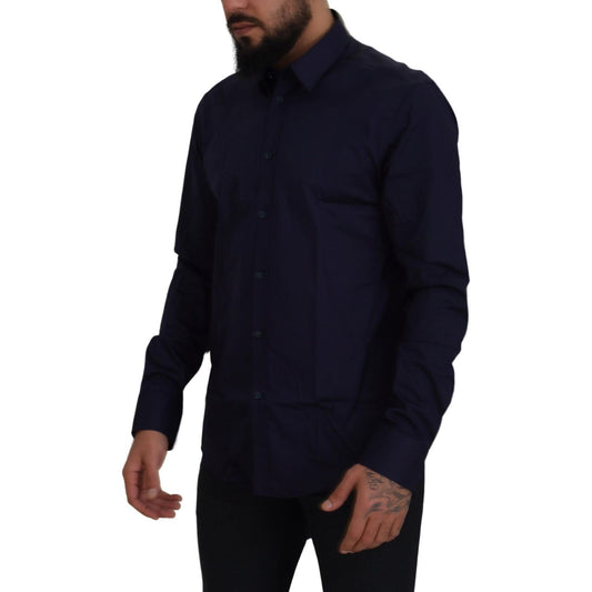 Versace Collection Elegant Dark Blue Cotton Blend Dress Shirt Versace Collection