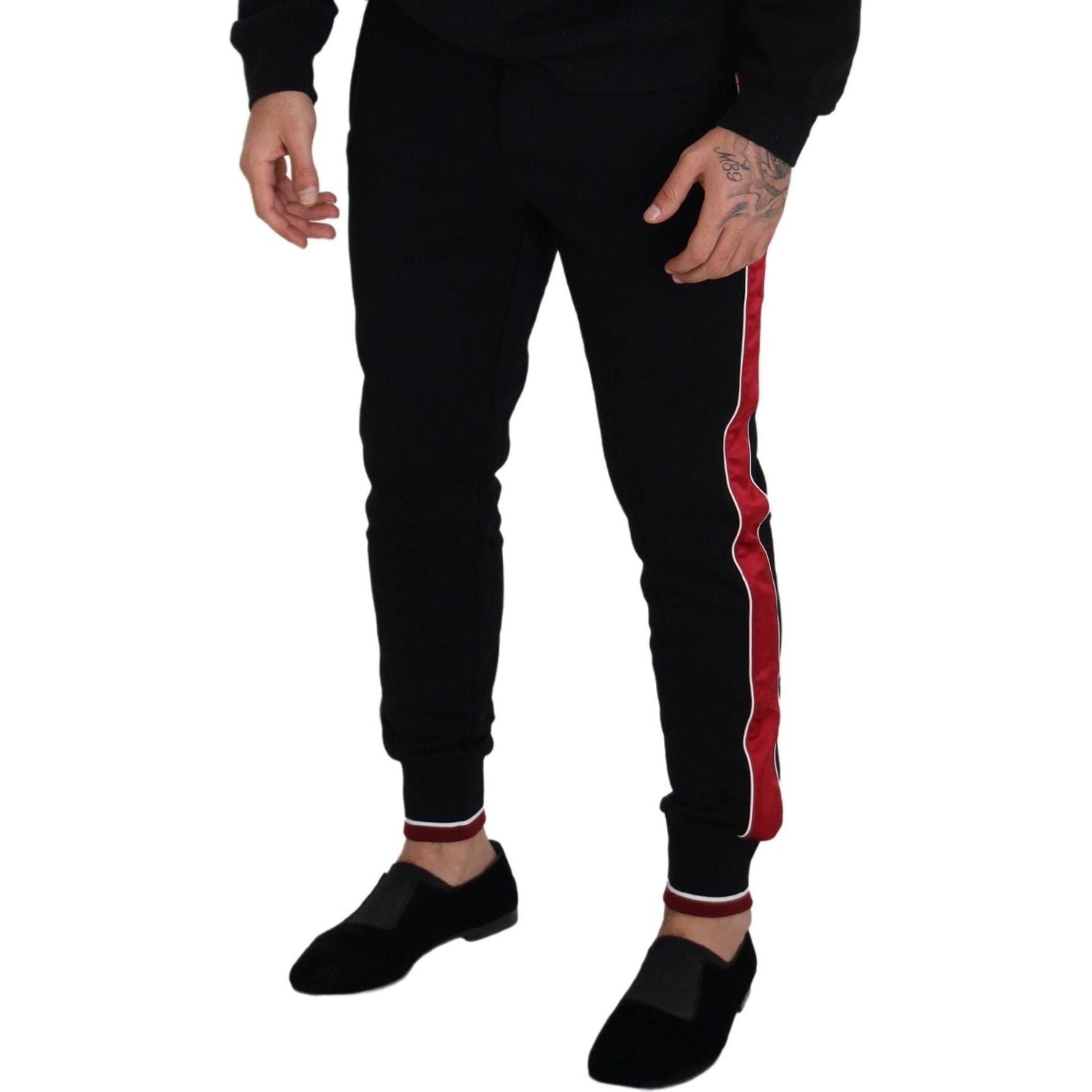 Dolce & Gabbana Elegant Black Jogging Sweatpants with Red Detail