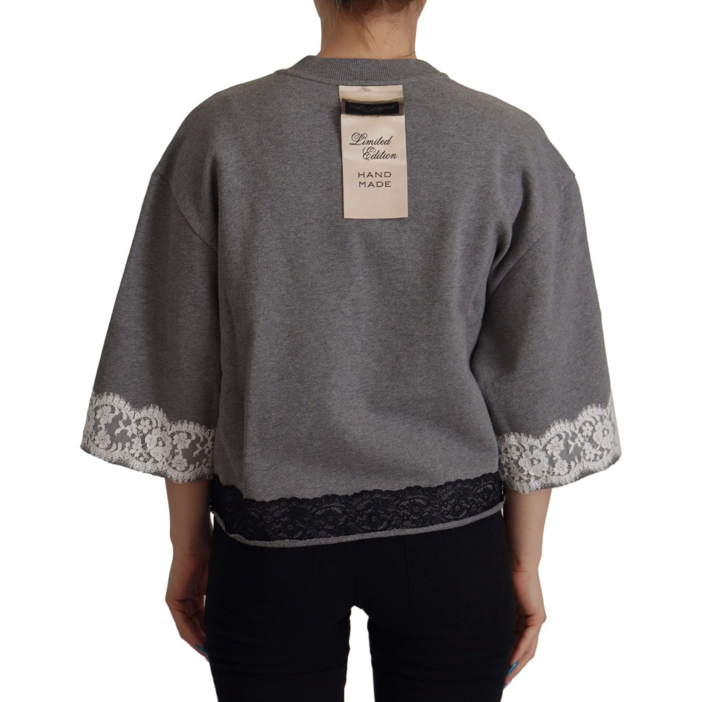 Dolce & Gabbana Chic Grey Cotton Heart Tee with Bell Sleeves Dolce & Gabbana