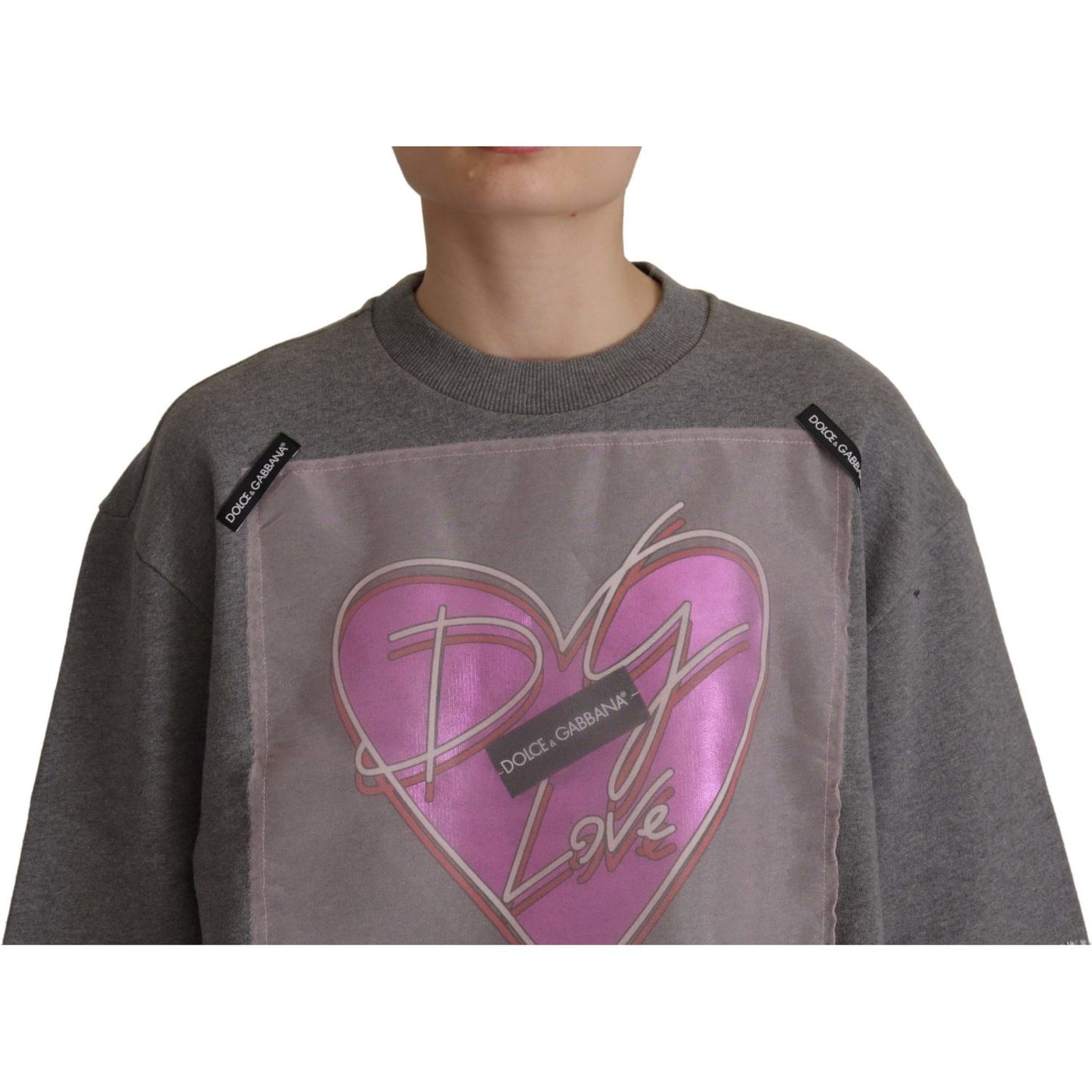 Dolce & Gabbana Chic Grey Cotton Heart Tee with Bell Sleeves Dolce & Gabbana