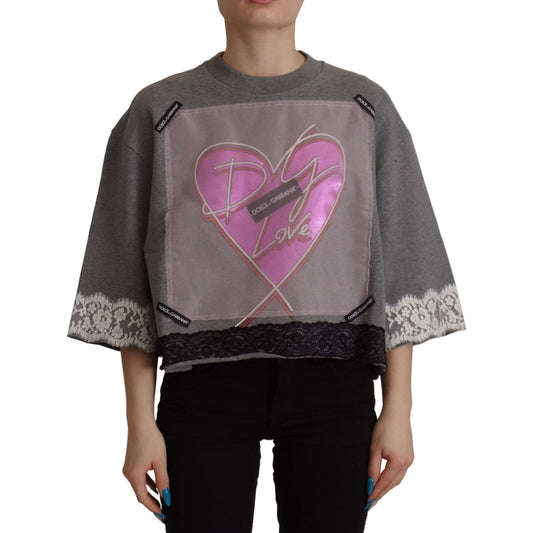 Dolce & Gabbana Chic Grey Cotton Heart Tee with Bell Sleeves Dolce & Gabbana