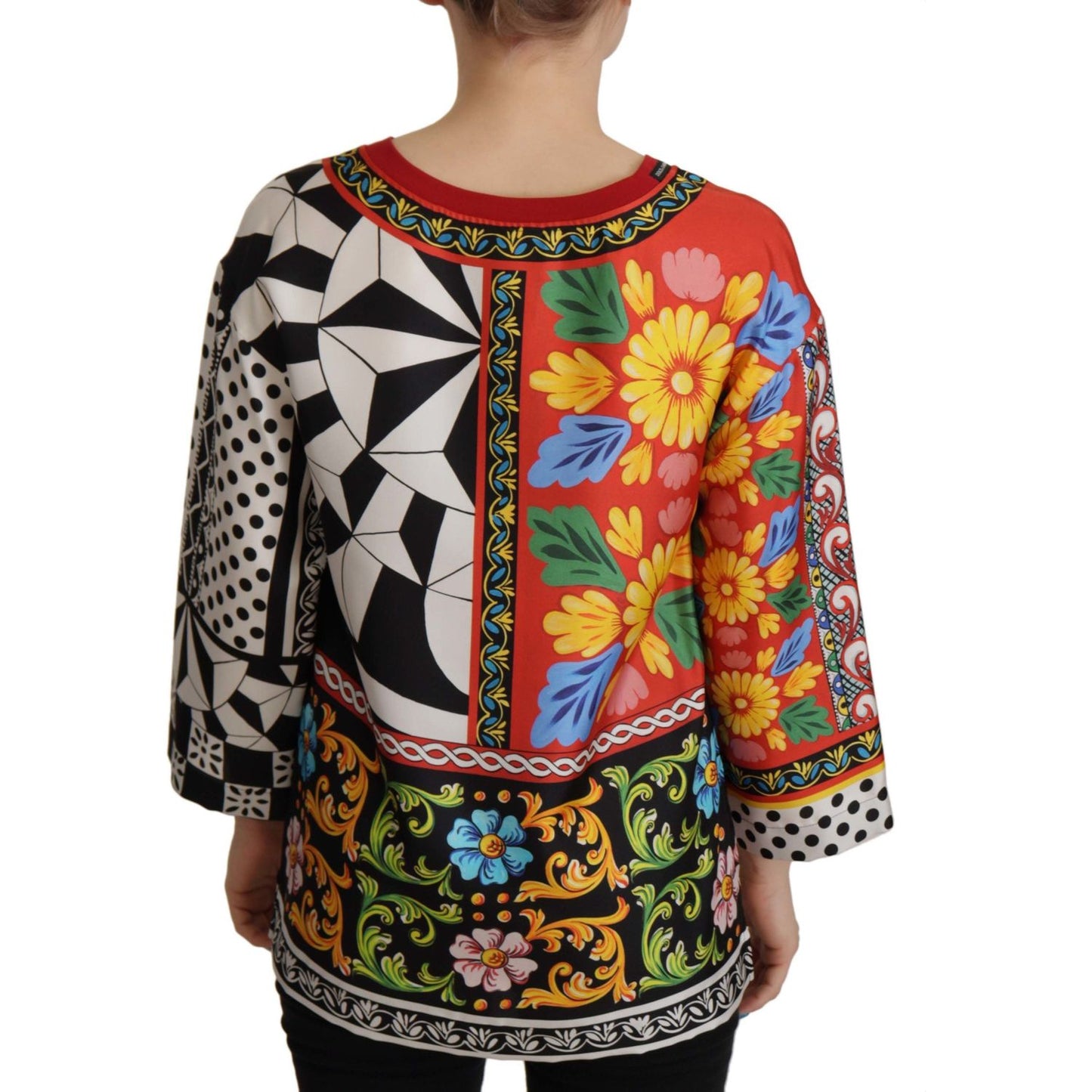 Dolce & Gabbana Silk Baroque Floral Round Neck Blouse Dolce & Gabbana