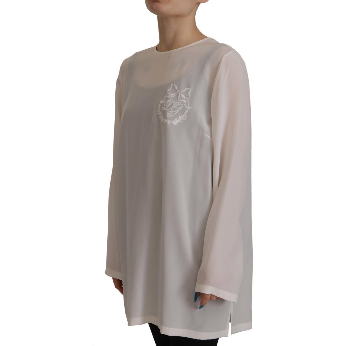 Dolce & Gabbana Elegant Silk Top with Logo Embroidery Dolce & Gabbana