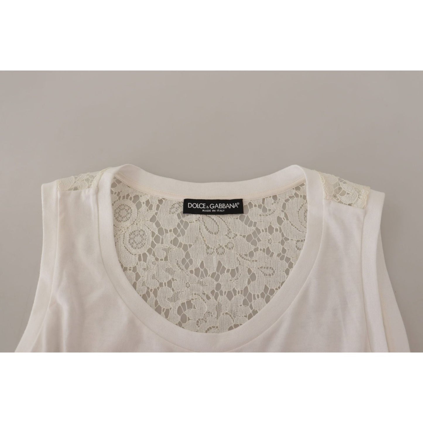 Dolce & Gabbana Elegant White Embellished Sleeveless Tee Dolce & Gabbana