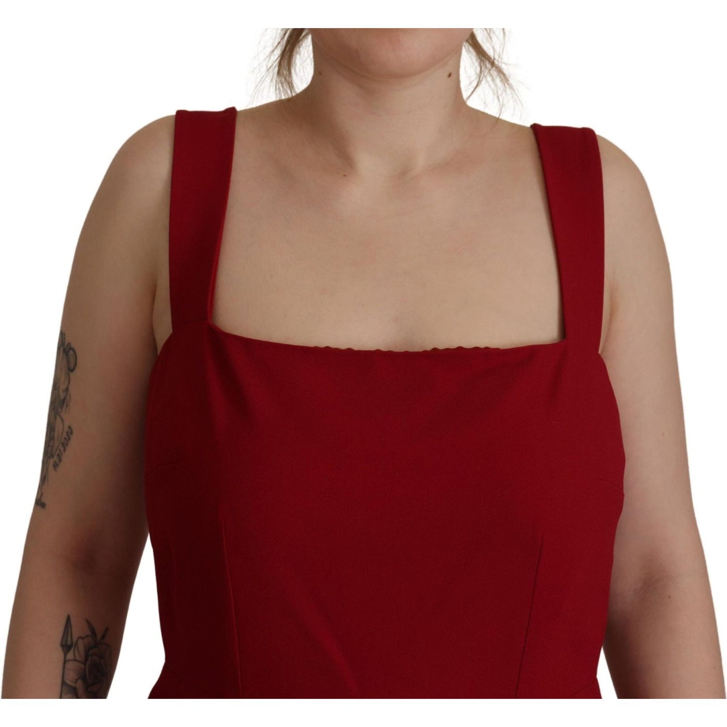 Dolce & Gabbana Elegant Red Square Neck Midi Dress Dolce & Gabbana