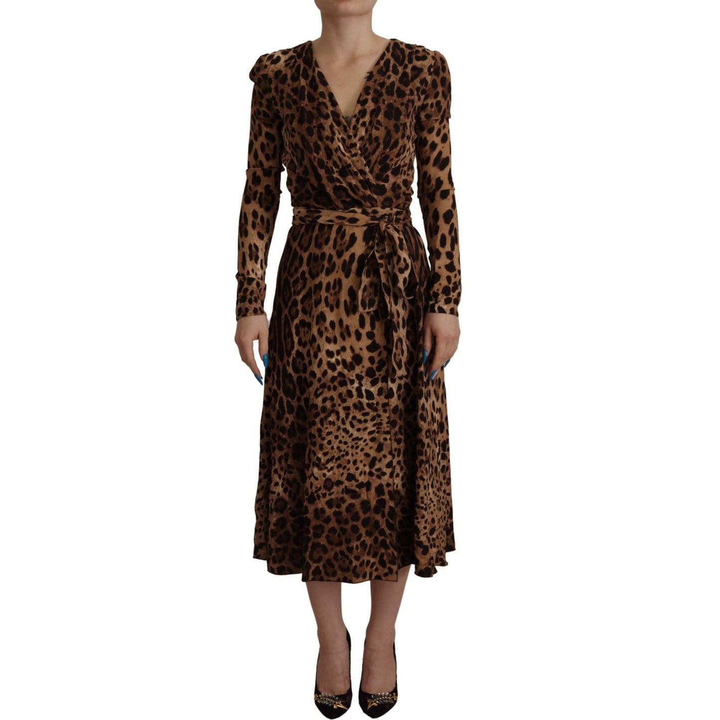 Dolce & Gabbana Elegant V-Neck A-Line Maxi Dress in Brown Dolce & Gabbana