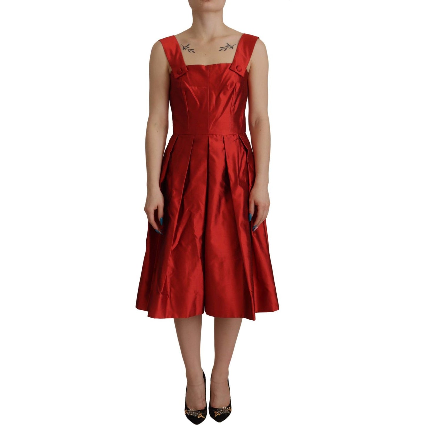 Dolce & Gabbana Radiant Red Silk A-Line Midi Dress Dolce & Gabbana