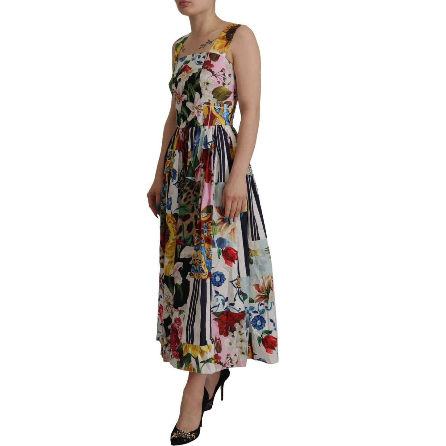 Dolce & Gabbana Elegant Floral A-Line Cotton Dress Dolce & Gabbana