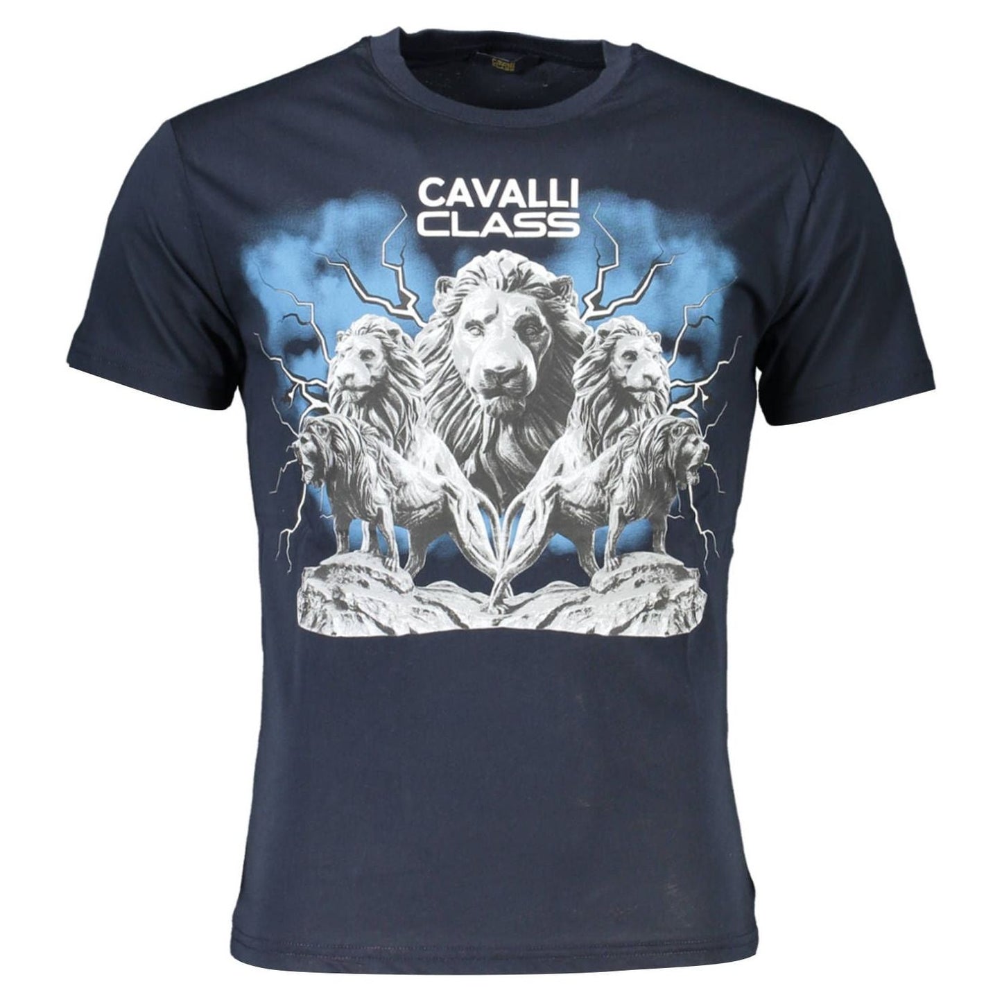 Cavalli Class Elegant Blue Round Neck Tee with Logo Print Cavalli Class