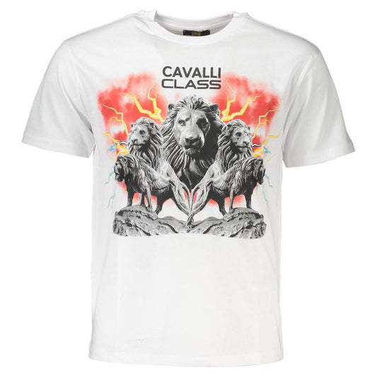 Cavalli Class Elegant White Print Logo Tee Cavalli Class