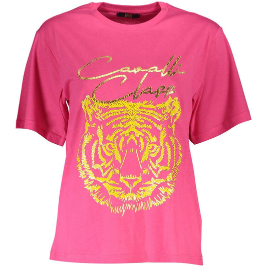 Cavalli Class Elegant Pink Cotton Tee with Signature Print Cavalli Class