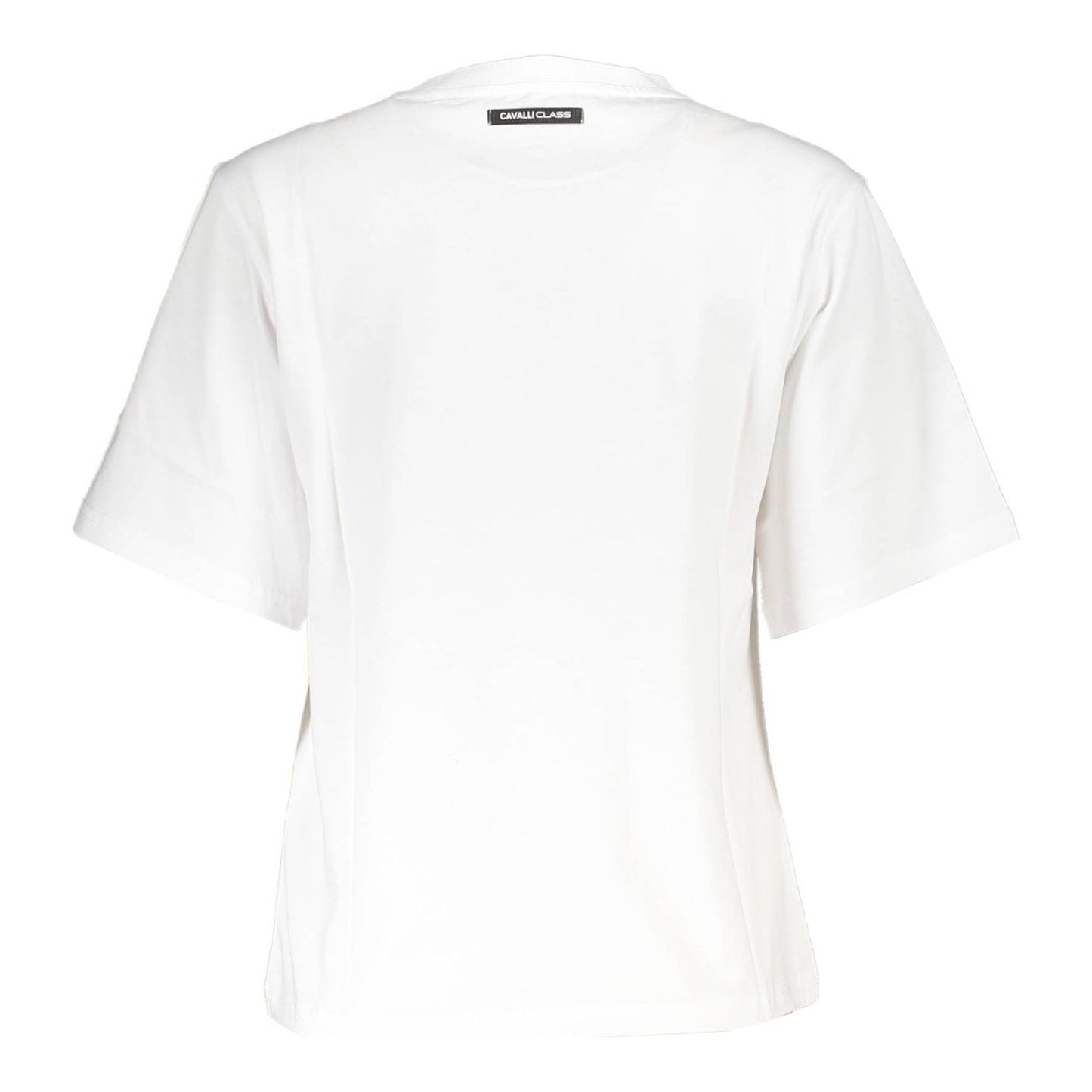 Cavalli Class Chic White Printed Cotton Tee with Designer Flair Cavalli Class