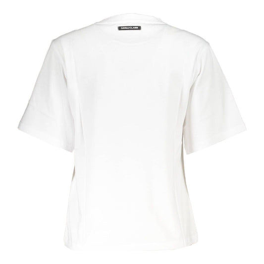 Cavalli Class Chic White Printed Cotton Tee with Designer Flair Cavalli Class