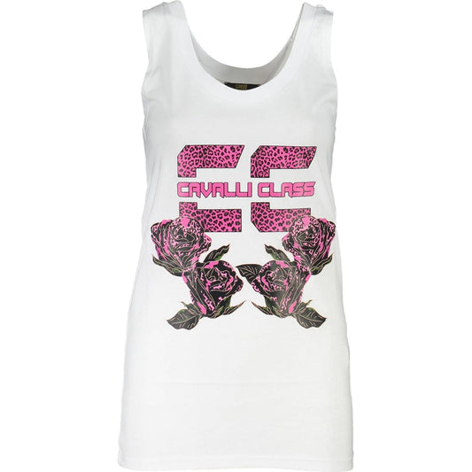 Cavalli Class Elegant White Cotton Tank Top with Logo Print Cavalli Class