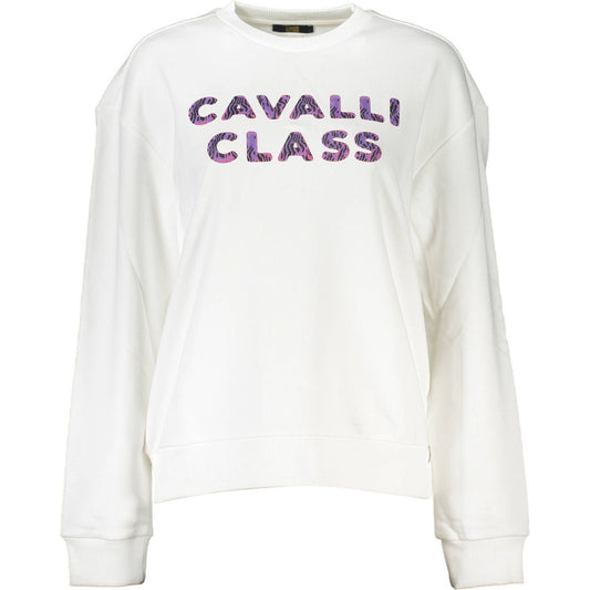 Cavalli Class Chic White Printed Sweater with Cozy Brushed Interior Cavalli Class