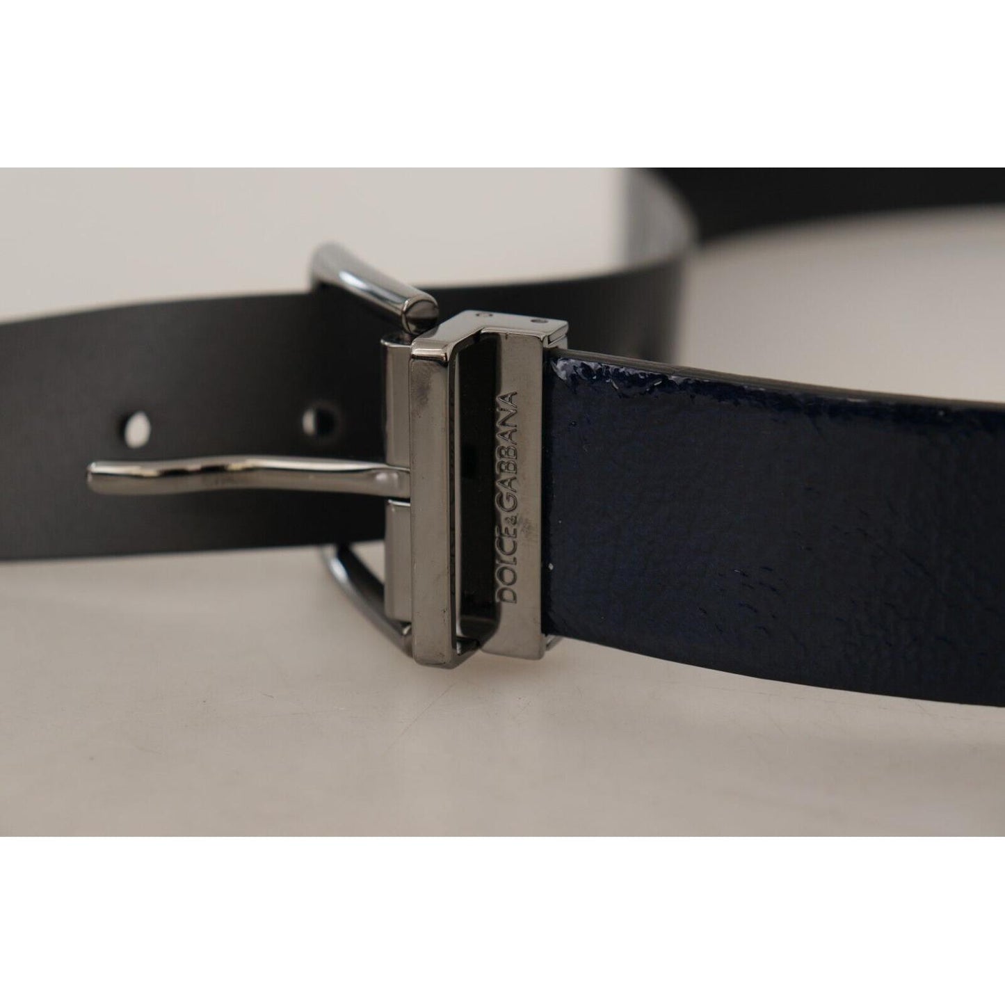 Dolce & Gabbana Elegant Blue Leather Belt with Silver Buckle Dolce & Gabbana