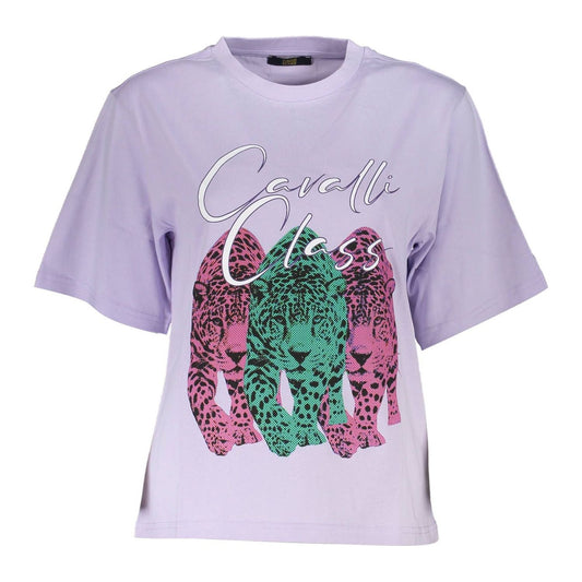 Cavalli Class Elegant Purple Slim Fit Tee with Chic Print Cavalli Class