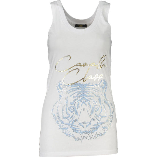 Cavalli Class Chic White Cotton Tank Top with Iconic Print Cavalli Class