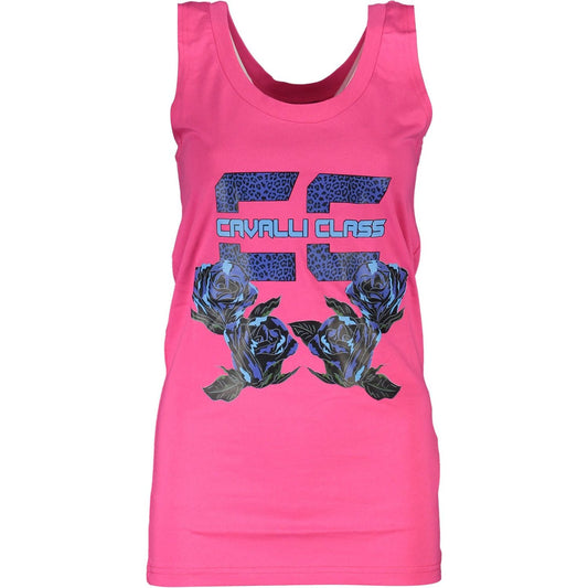 Cavalli Class Chic Pink Printed Tank Top with Logo Cavalli Class