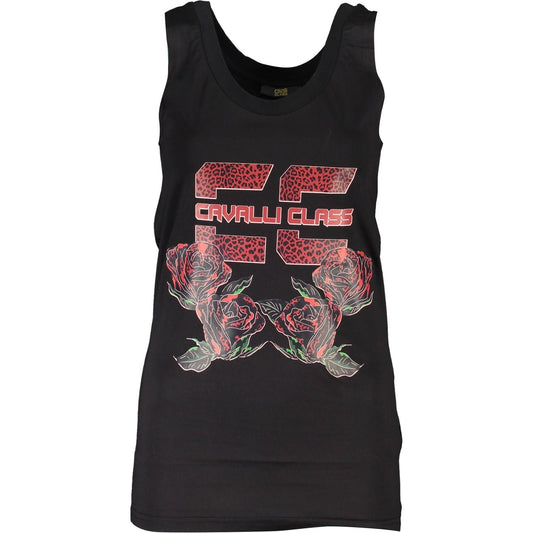 Cavalli Class Elegant Black Printed Tank with Logo Detail Cavalli Class