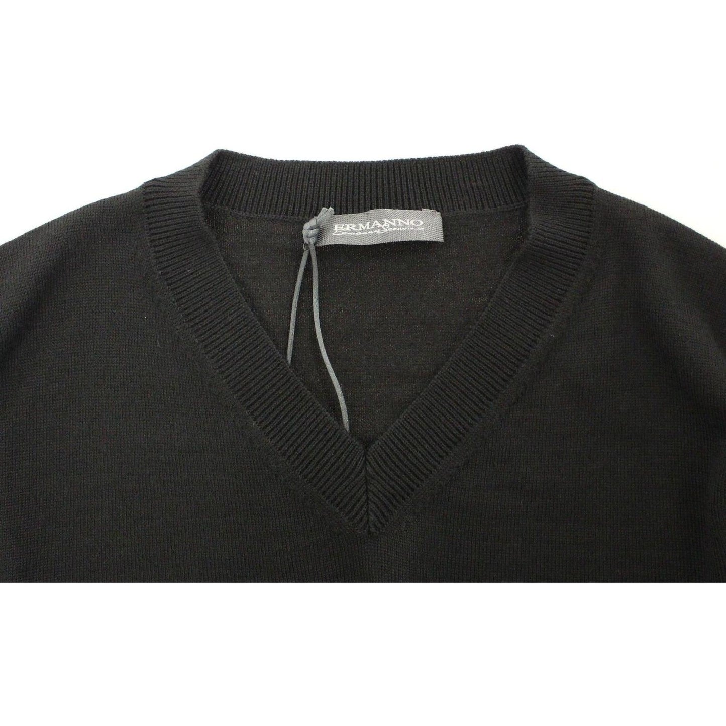 Ermanno Scervino Elegant Black V-Neck Wool Blend Sweater Ermanno Scervino