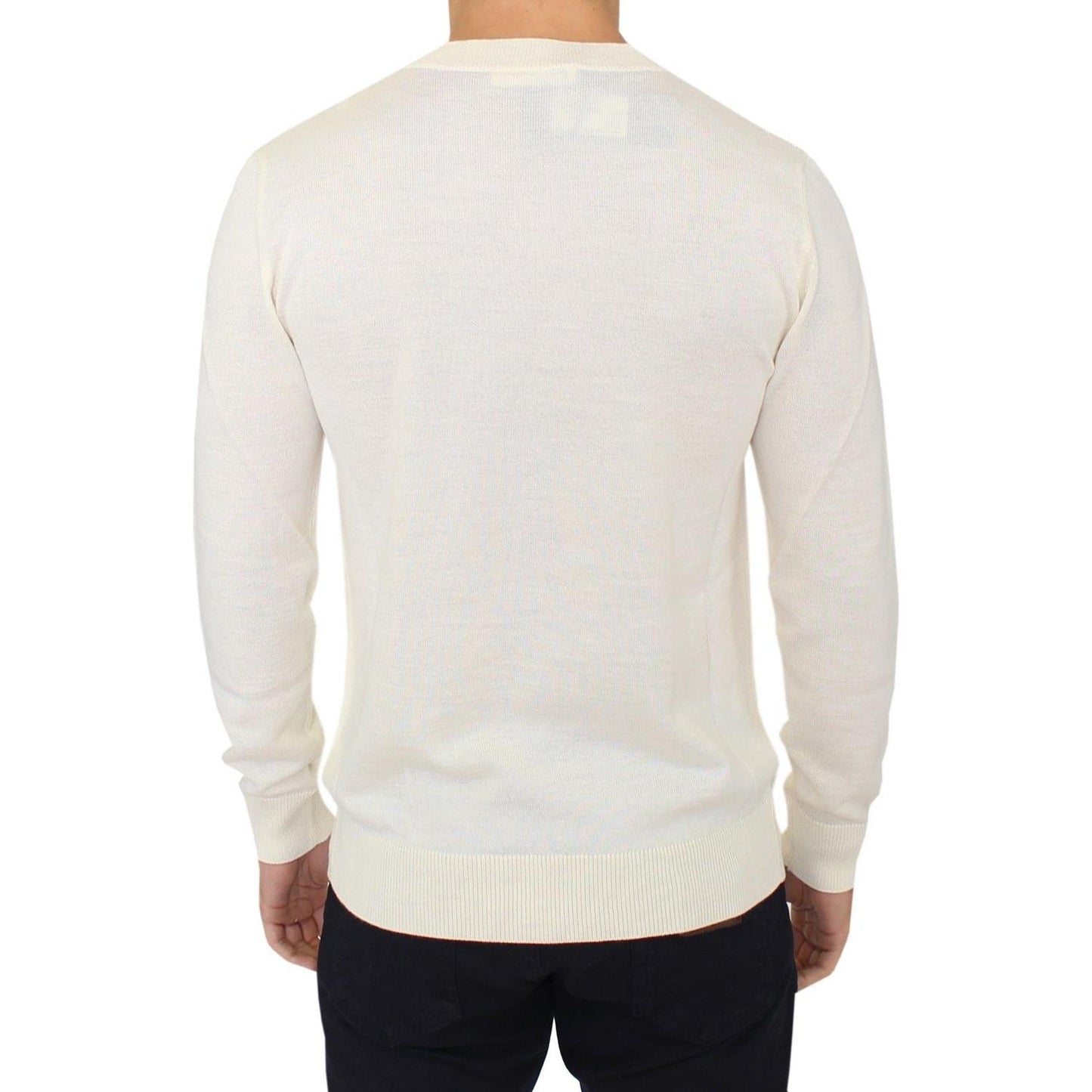 Ermanno Scervino Off-White V-Neck Wool Blend Pullover Ermanno Scervino