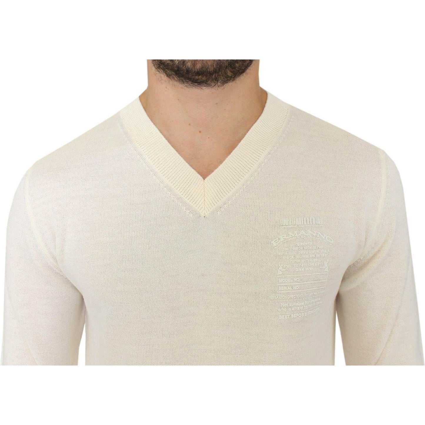 Ermanno Scervino Off-White V-Neck Wool Blend Pullover Ermanno Scervino