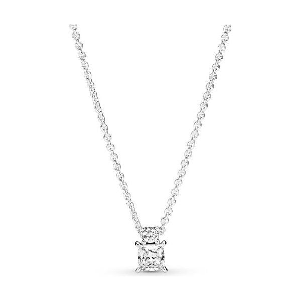 PANDORA JEWELS Mod. SPARKLING COLLIER ROUND & SQUARE PENDANT NECKLACE DESIGNER FASHION JEWELLERY PANDORA