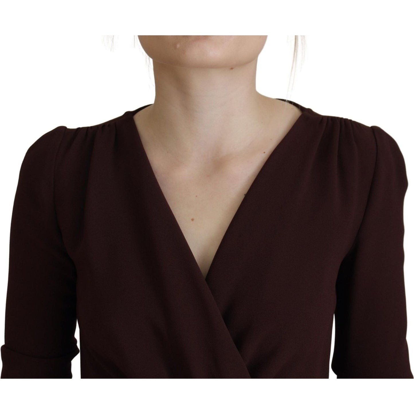 Dolce & Gabbana Elegant Brown Long Sleeve Wrap Dress Dolce & Gabbana