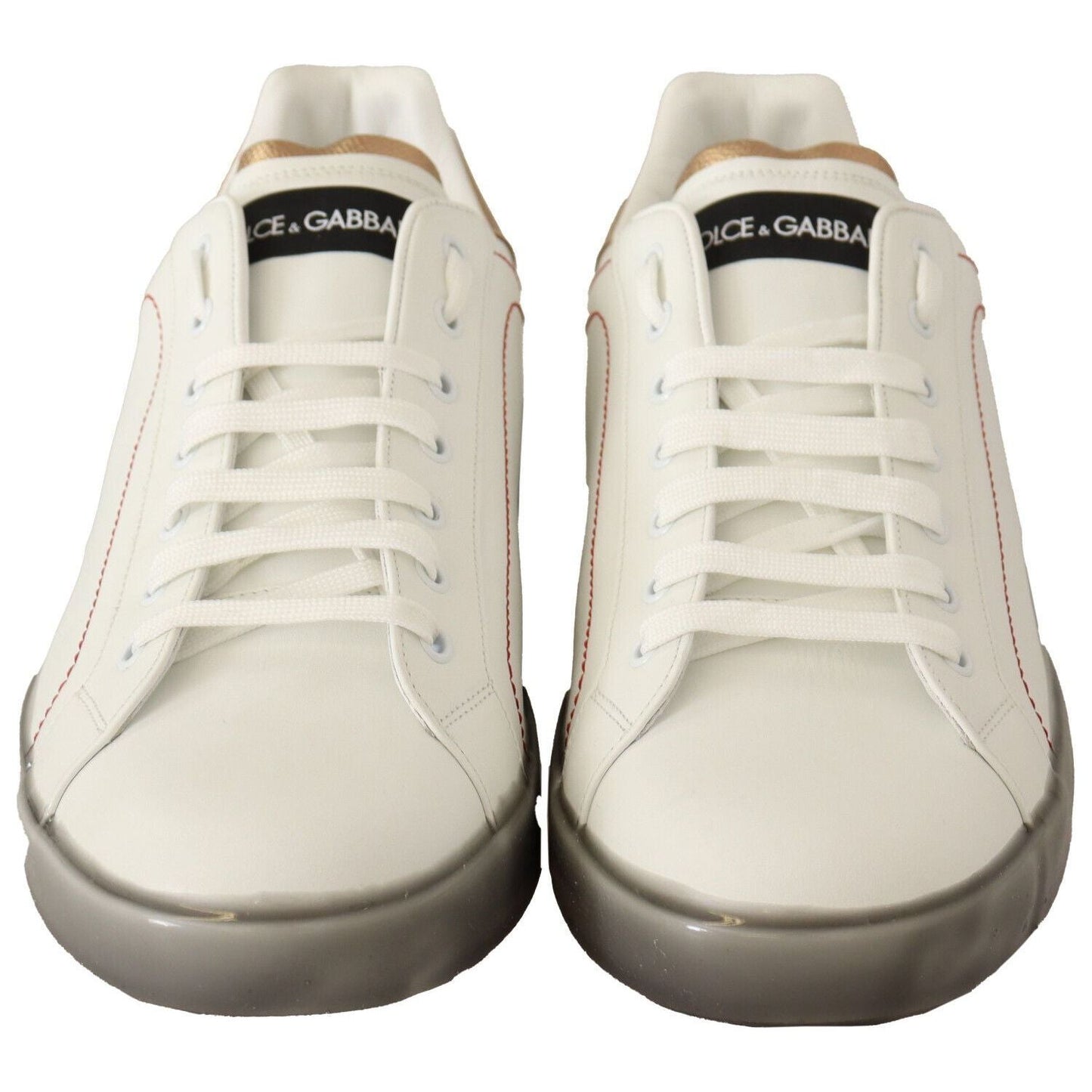 Dolce & Gabbana Elegant White & Gold Leather Sneakers Dolce & Gabbana