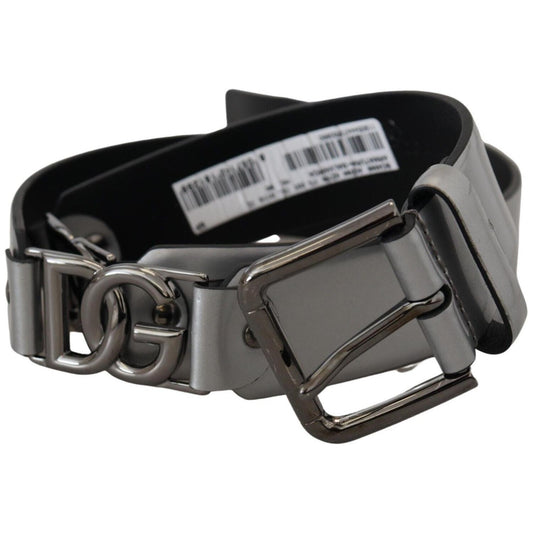 Dolce & Gabbana Chic Silver Leather Belt with Metal Buckle Dolce & Gabbana