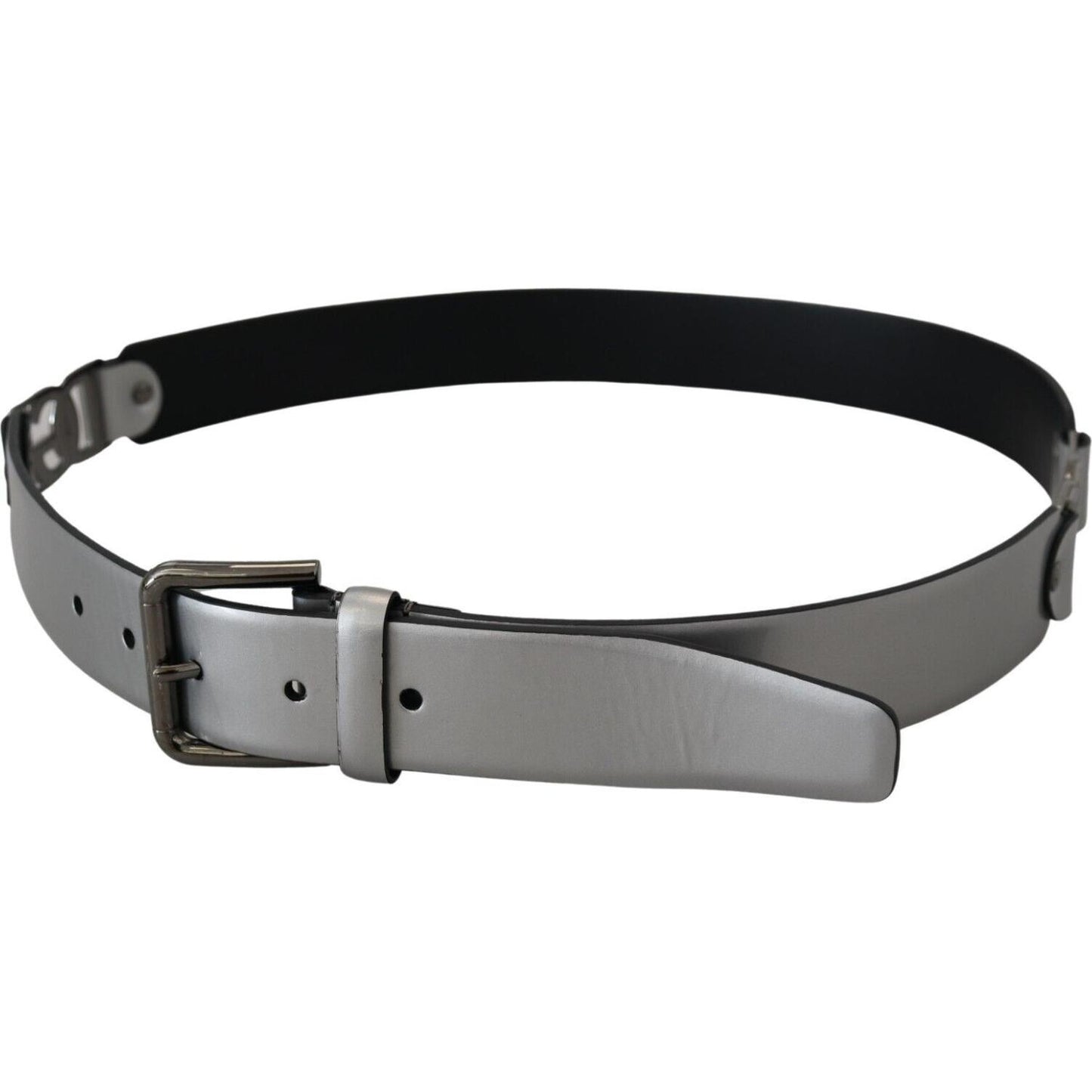 Dolce & Gabbana Chic Silver Leather Belt with Metal Buckle Dolce & Gabbana