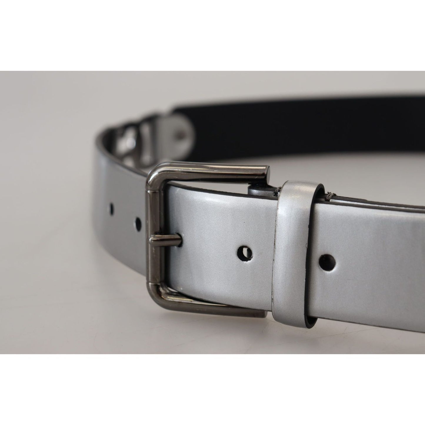 Dolce & Gabbana Chic Silver Leather Belt with Metal Buckle Dolce & Gabbana