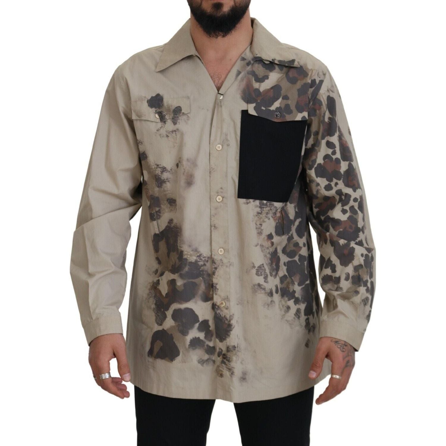 Dolce & Gabbana Beige Cotton Button-Down Casual Shirt