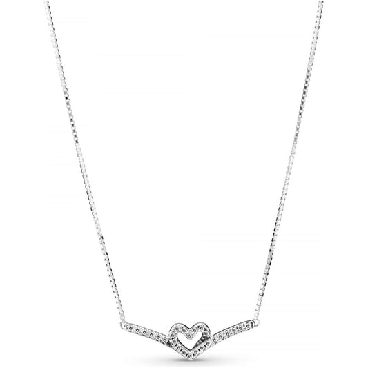 PANDORA JEWELS Mod. SPARKLING WISHBONE HEART COLLIER DESIGNER FASHION JEWELLERY PANDORA