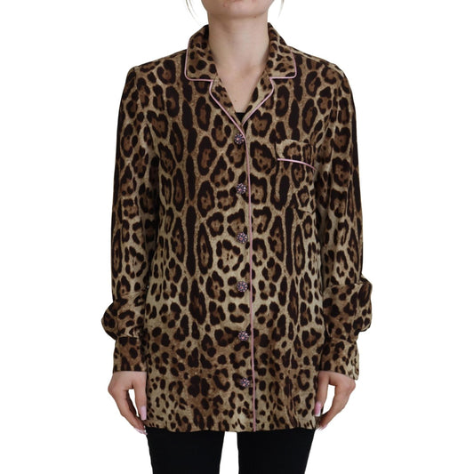 Dolce & Gabbana Elegant Silk Leopard Print Collared Top Dolce & Gabbana