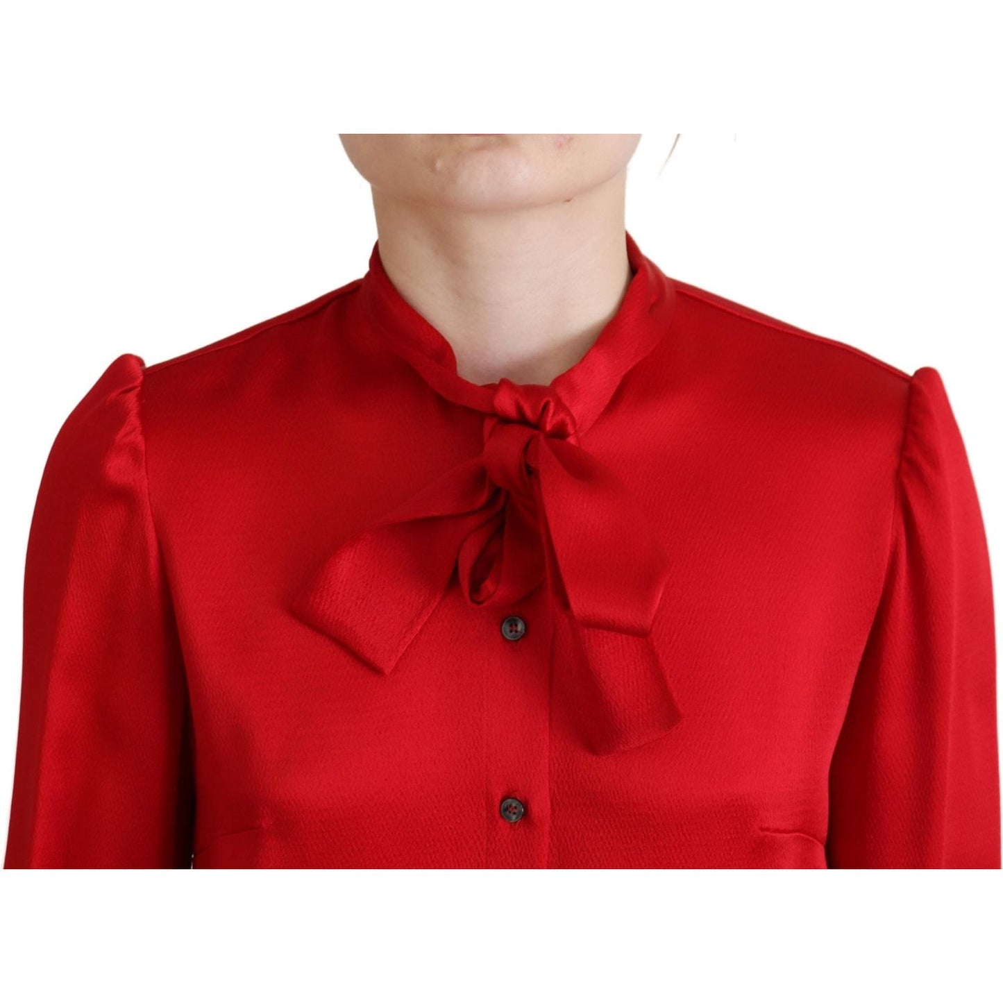 Dolce & Gabbana Elegant Red Ascot Collar Blouse Dolce & Gabbana