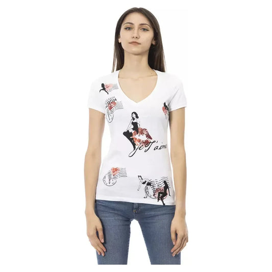 Trussardi Action White Cotton Women's V-Neck Top Trussardi Action